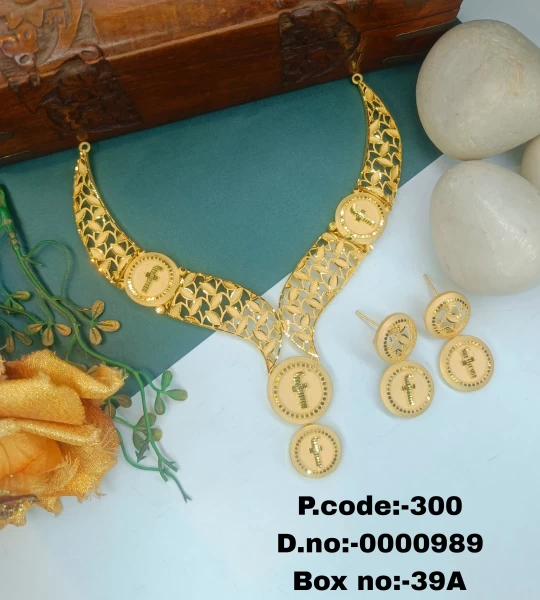BX-39A One Gram Gold Foaming Dubai Necklace Set 0000989