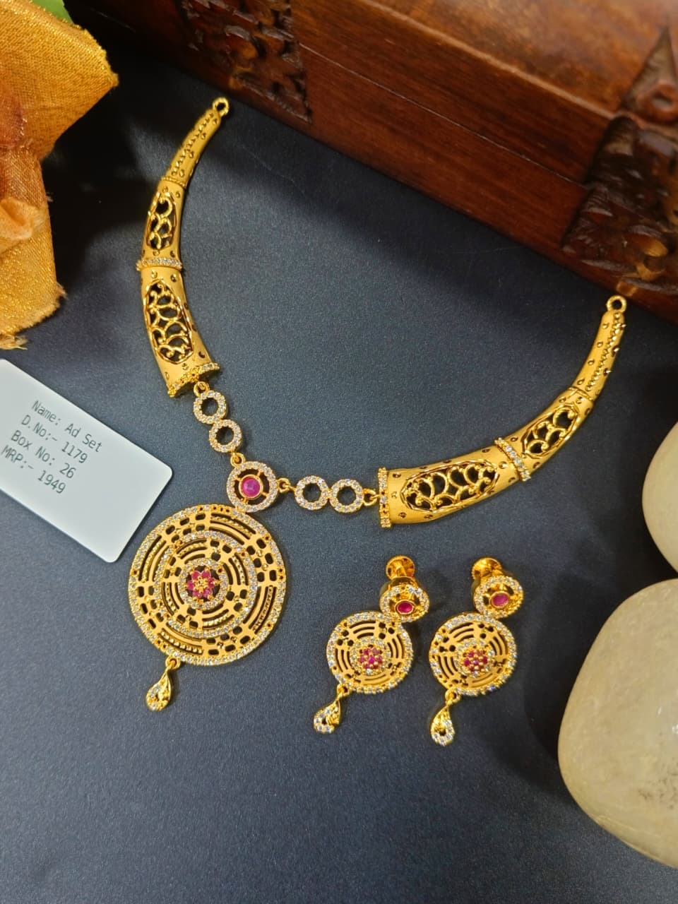 Anushka 1 Gram Gold Plated Designer AD Necklace Set