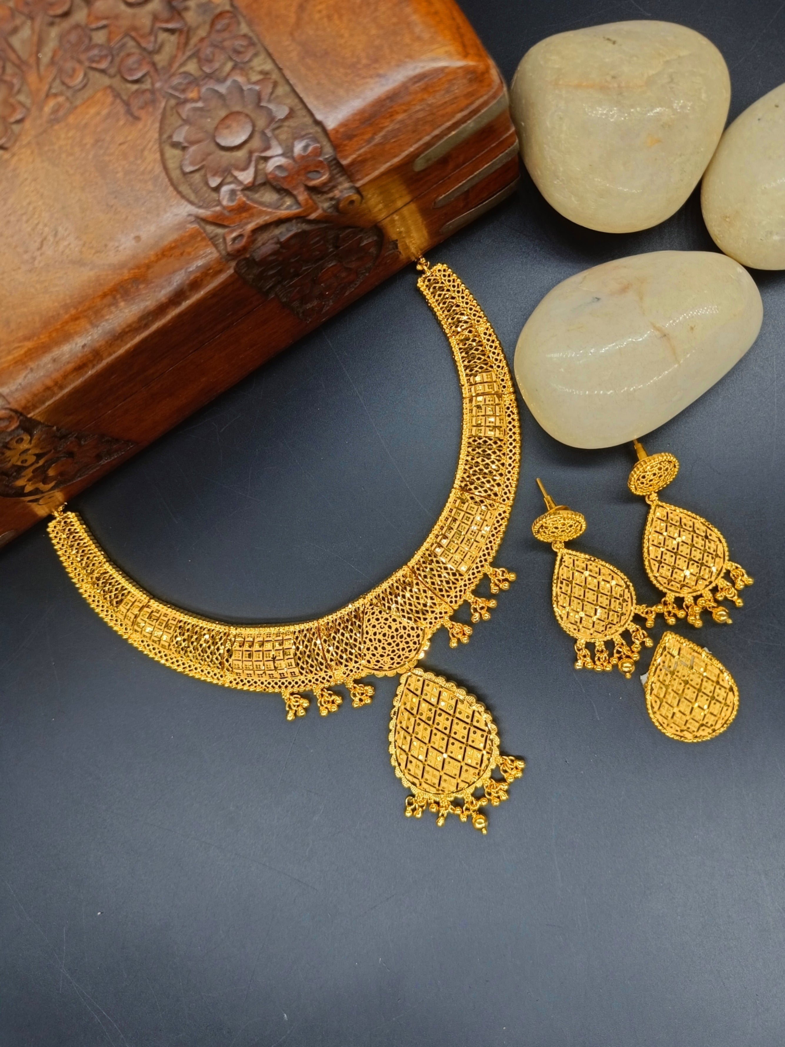 Keerthi 1 Gram Gold Plated Designer Fancy Necklace Set