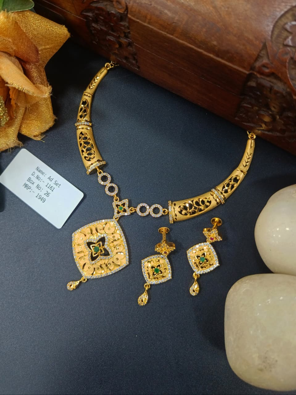 Arya 1 Gram Gold Plated Designer AD Necklace Set