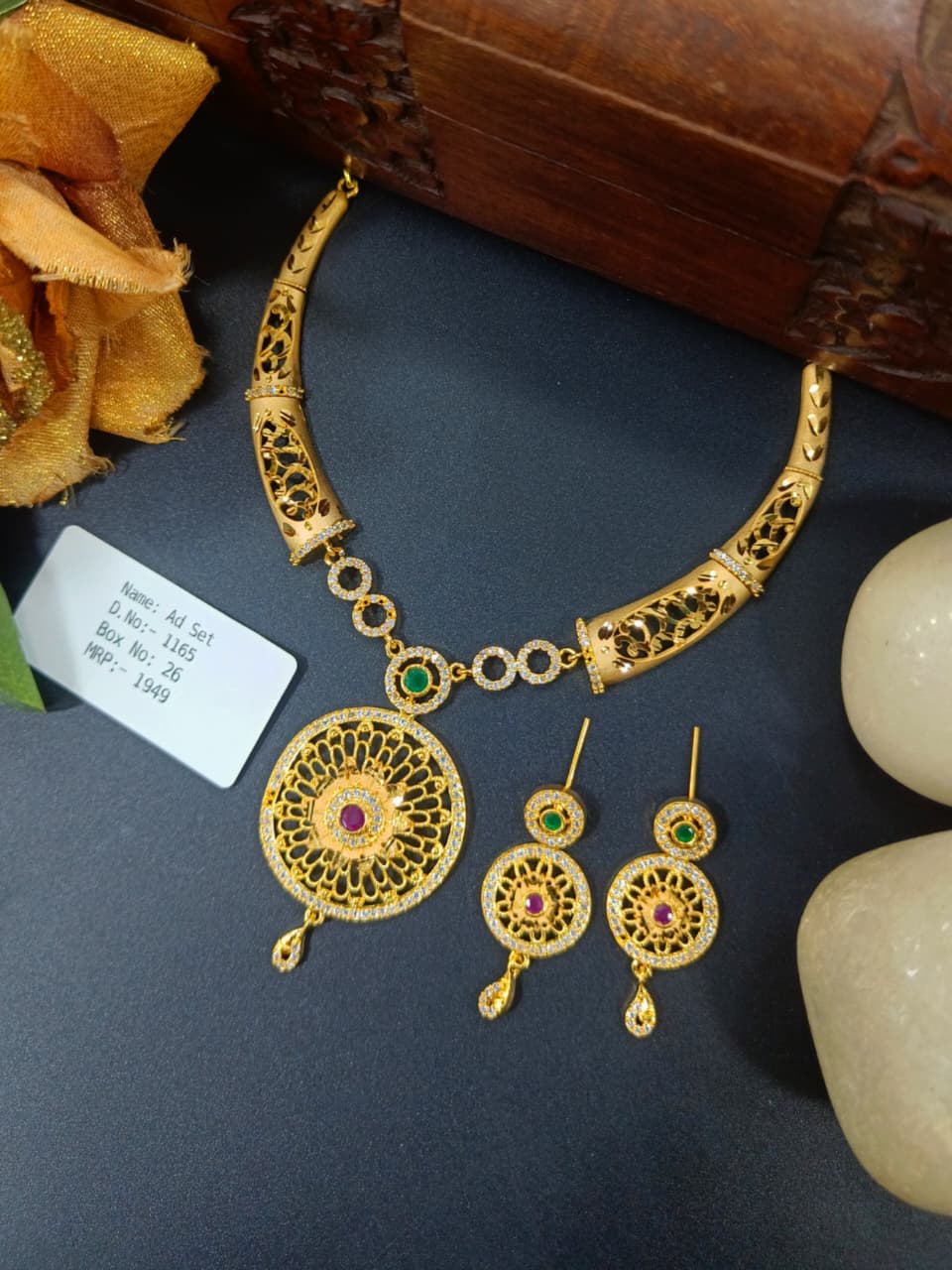Ashwini 1 Gram Gold Plated Designer AD Necklace Set