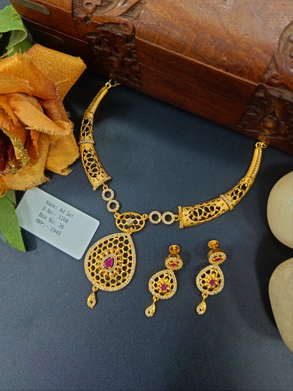 Asmita 1 Gram Gold Plated Designer AD Necklace Set