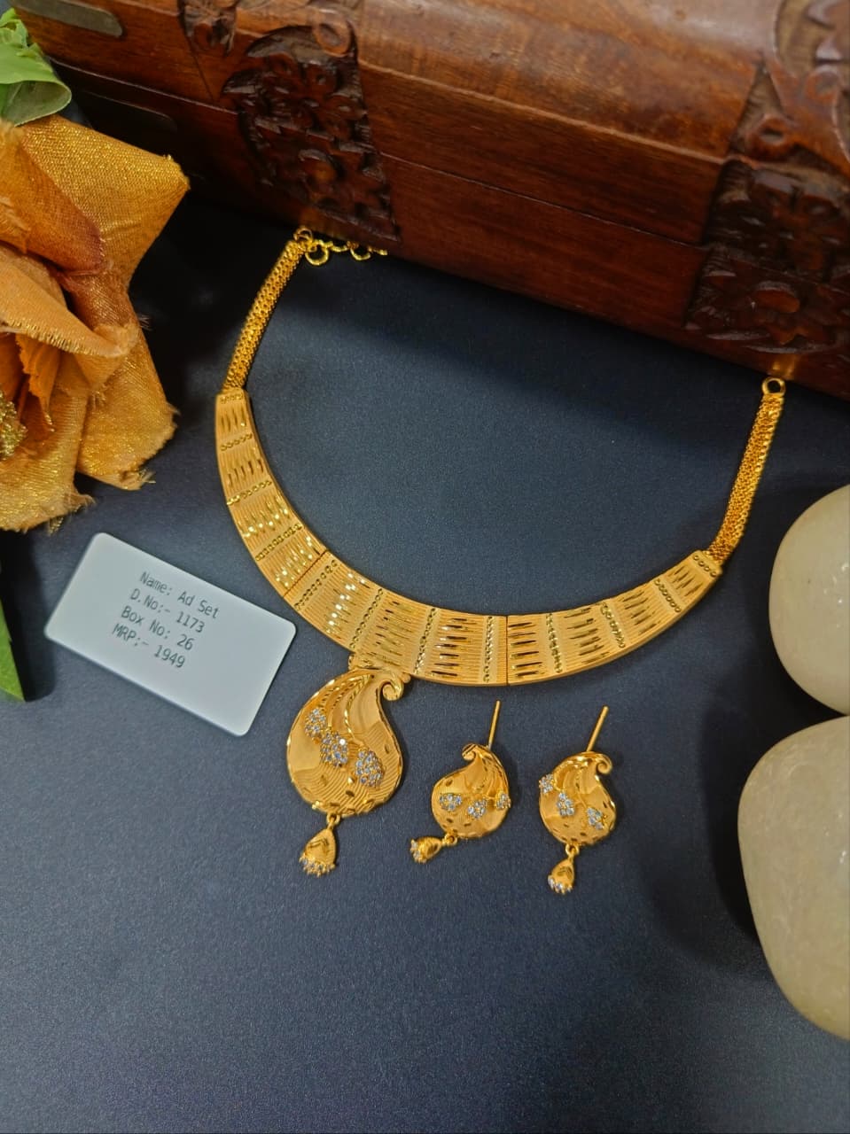 Atreyi 1 Gram Gold Plated Designer AD Necklace Set