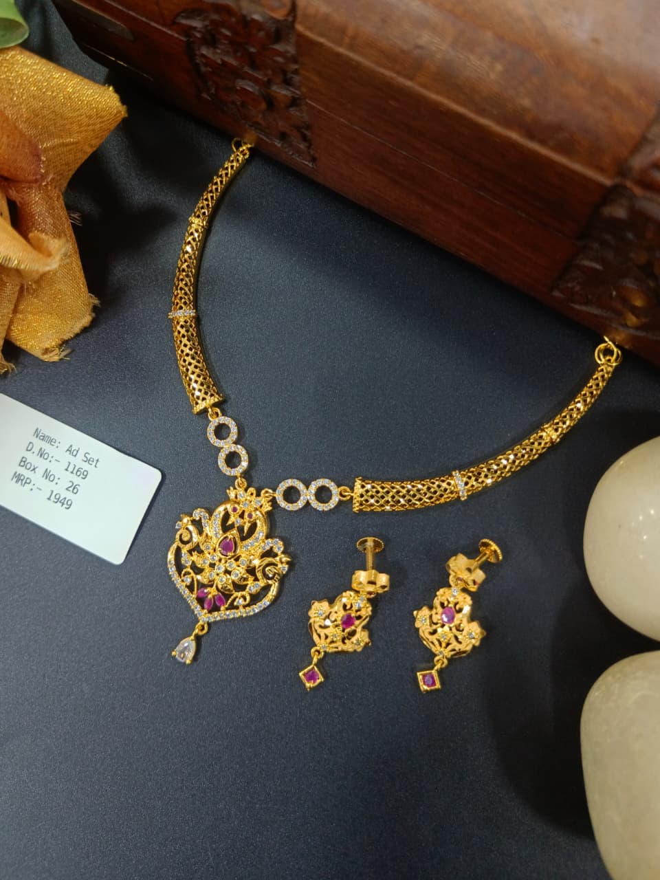 Balan 1 Gram Gold Plated Designer AD Necklace Set