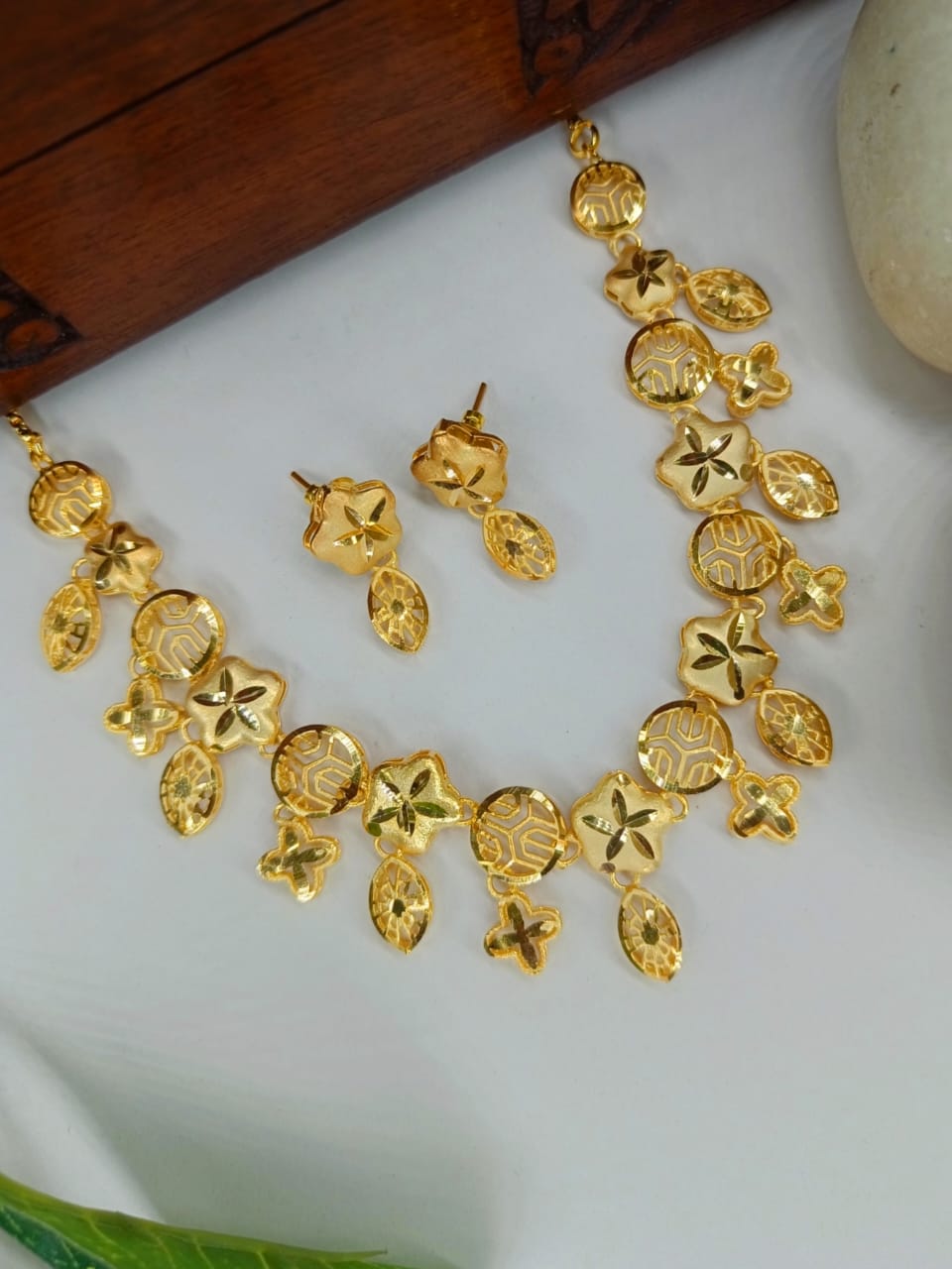 Nila 1 Gram Gold Plated Designer Turkish Necklace Set