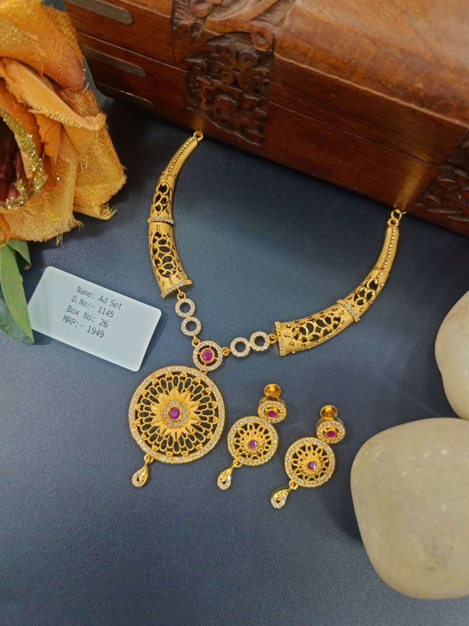 Anjali 1 Gram Gold Plated Designer AD Necklace Set