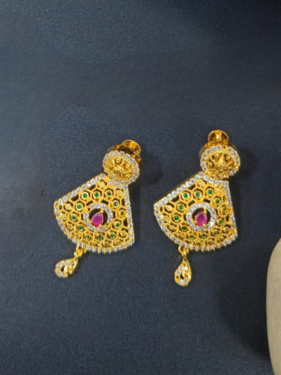 Anju 1 Gram Gold Plated Designer AD Necklace Set