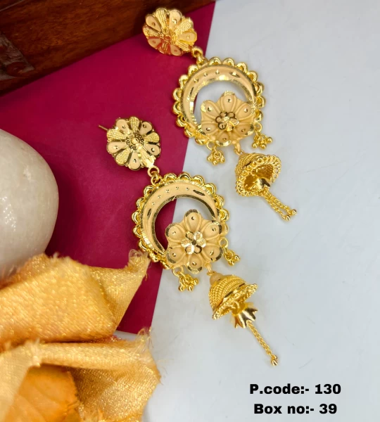BX-39 One Gram Gold Foaming Designer Chandbali Earings 0001112