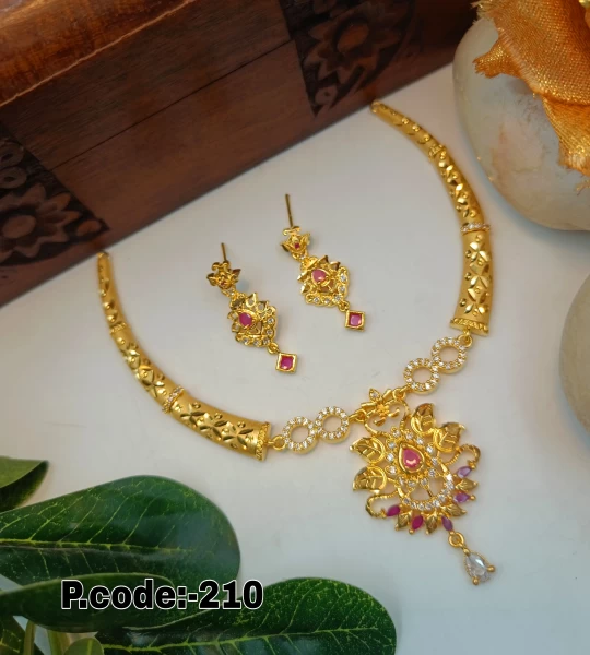 BX-22 One Gram Gold Foaming AD Necklace Set 0000064