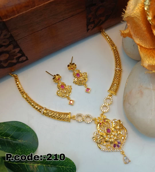 BX-22 One Gram Gold Foaming AD Necklace Set 0000063