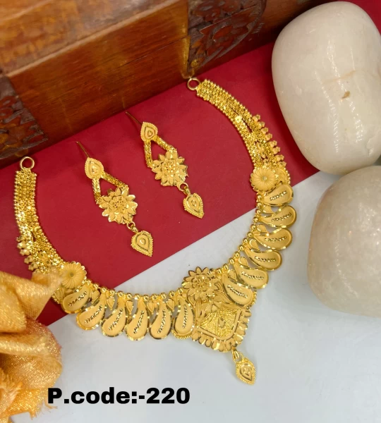 BX-21 One Gram Gold Foaming Designer Fancy Necklace Set 0000198