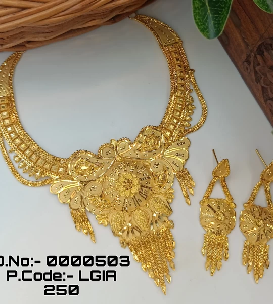 BX-22 One Gram Gold Foaming Designer Fancy Necklace Set 0000503