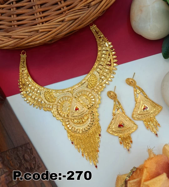 BX-1 One Gram Gold Foaming Arbi Necklace Set 0000040