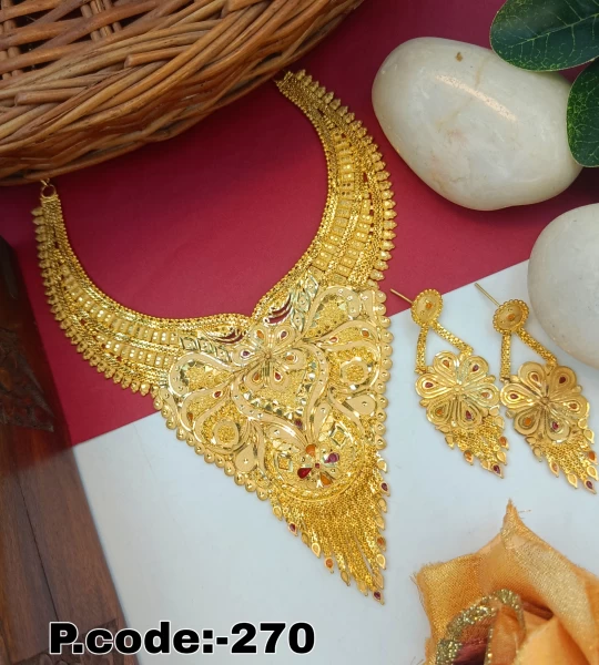 BX-1 One Gram Gold Foaming Arbi Necklace Set 0000038