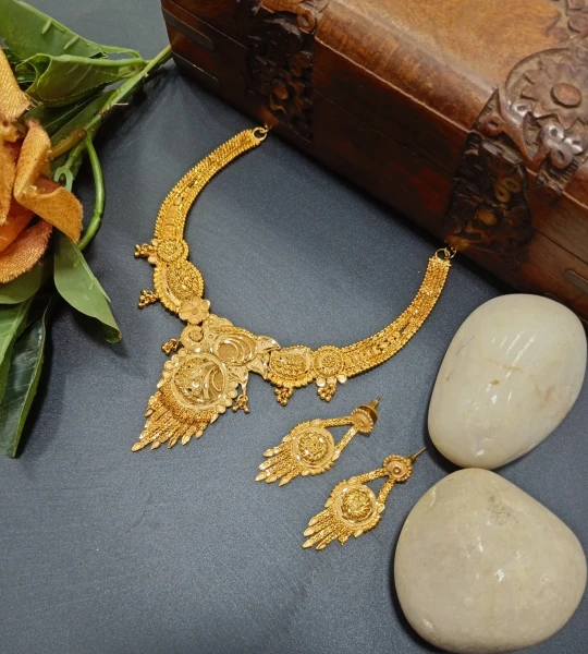 BX-22 One Gram Gold Foaming Designer Fancy Necklace Set 0001099