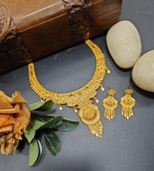 BX-22 One Gram Gold Foaming Designer Fancy Necklace Set 0000188