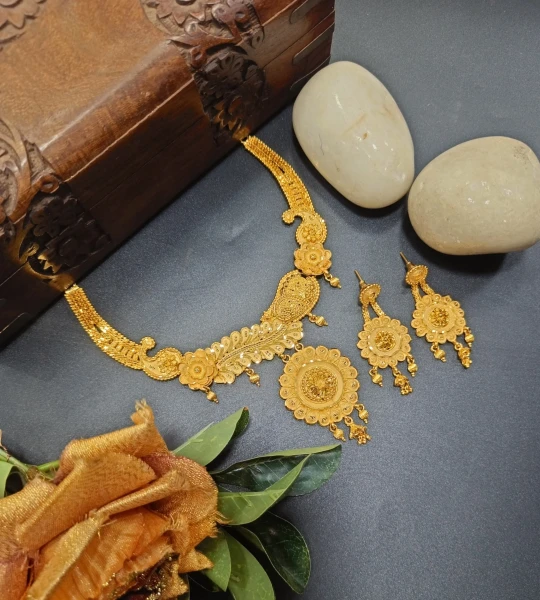 BX-22 One Gram Gold Foaming Designer Fancy Necklace Set 0000200