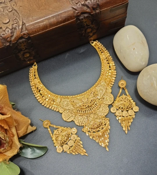 BX-22 One Gram Gold Foaming Designer Fancy Necklace Set  0000421