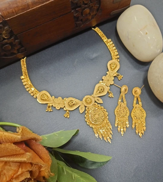 BX-22 One Gram Gold Foaming Designer Fancy Necklace Set 0000461