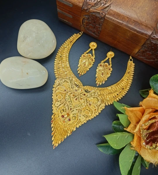 BX-28 One Gram Gold Foaming Arbi Necklace Set 0000038