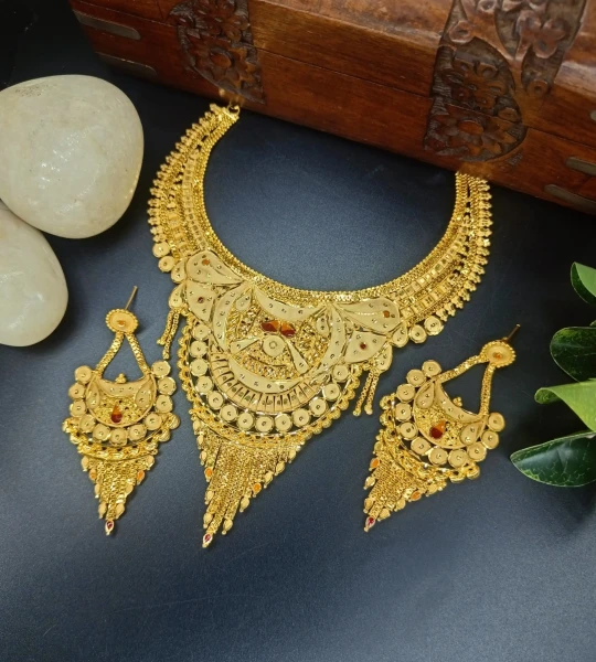 BX-28 One Gram Gold Foaming Fancy Necklace Set 0000008