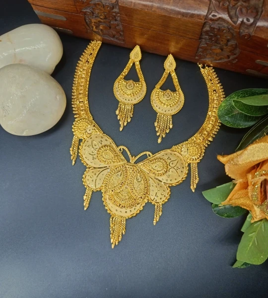 BX-22 One Gram Gold Foaming Designer Fancy Necklace Set 0000423