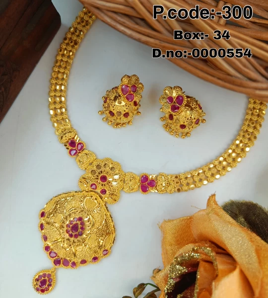 BX-34 One Gram Gold Foaming Designer Designer Necklace Set 0000554