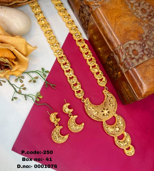 BX-41 One Gram Gold Foaming Dubai Long Necklace Set 0001076