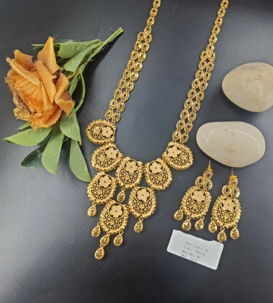 BX-42 One Gram Gold Foaming Dubai Long Necklace Set 000714