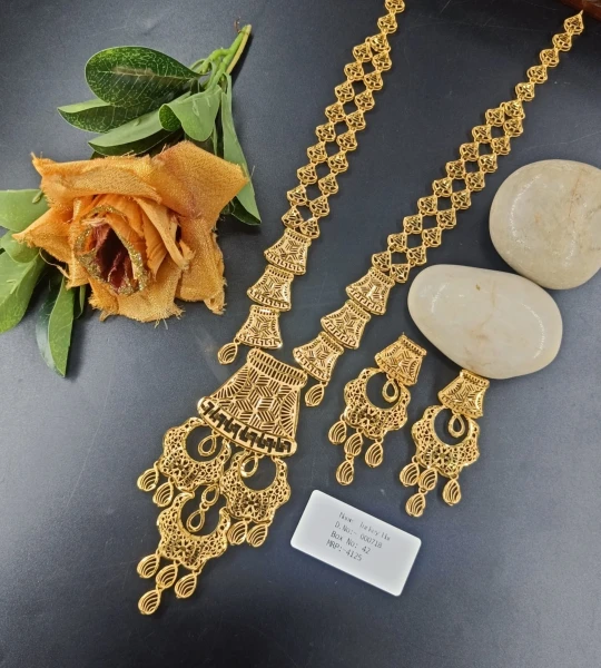 BX-42 One Gram Gold Foaming  Dubai Long Necklace Set 000718