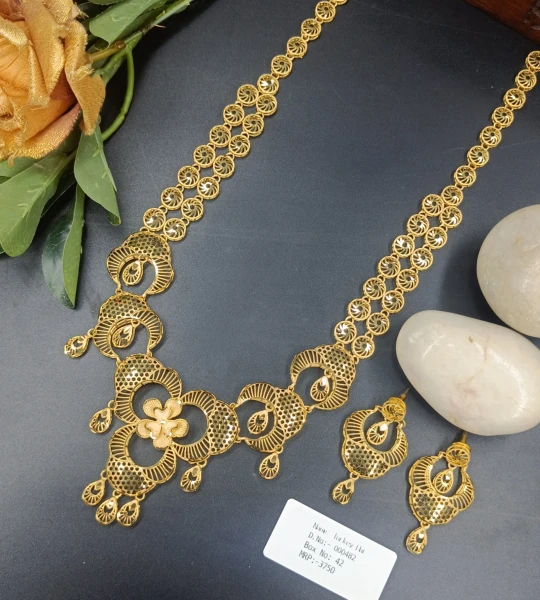 BX-42 One Gram Gold Foaming  Dubai Long Necklace Set 000482