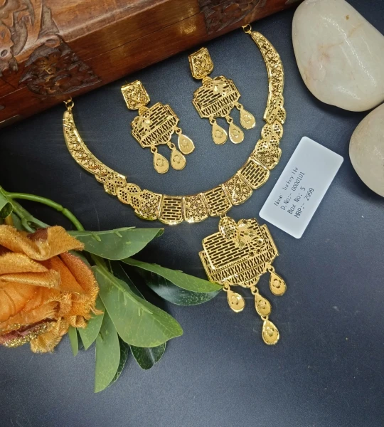 BX-5 One Gram Gold Foaming Dubai Necklace Set 0000101