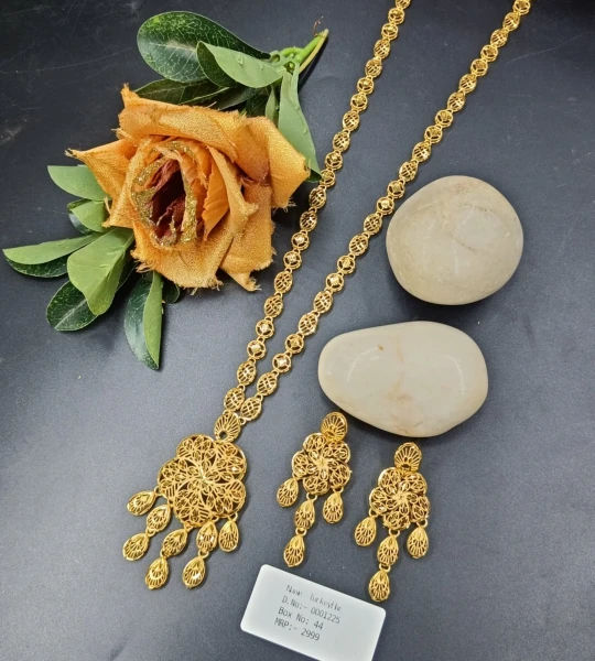 BX-44 One Gram Gold Foaming Dubai Long Necklace Set 0001225