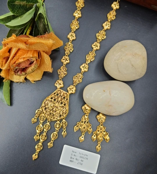 BX-44 One Gram Gold Foaming Dubai Long Necklace Set 0001239