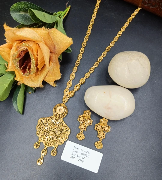 BX-44 One Gram Gold Foaming Dubai Long Necklace Set 0001231