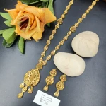 BX-44 One Gram Gold Foaming Dubai Long Necklace Set 0001230