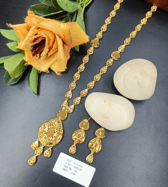 BX-44 One Gram Gold Foaming Dubai Long Necklace Set 0001230