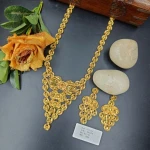 BX-44 One Gram Gold Foaming Dubai Long Necklace Set 0001228