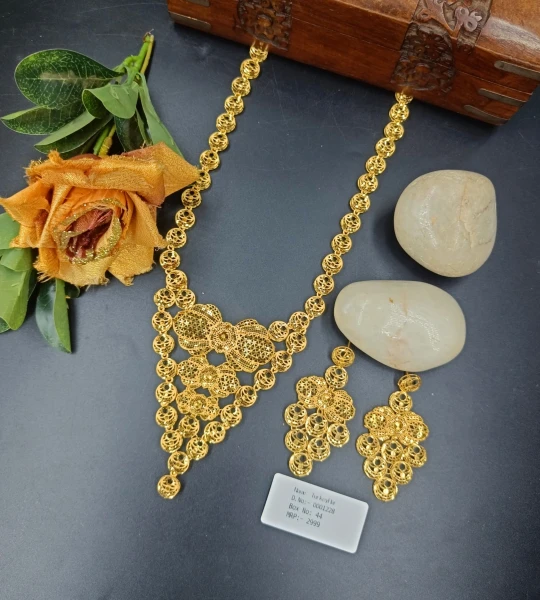 BX-44 One Gram Gold Foaming Dubai Long Necklace Set 0001228