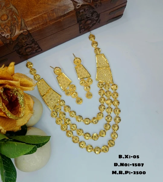 BX-5 One Gram Gold Foaming Dubai Necklace Set 0001587