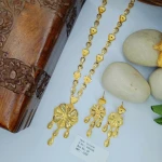 BX-44 One Gram Gold Foaming Dubai Long Necklace Set 0001596