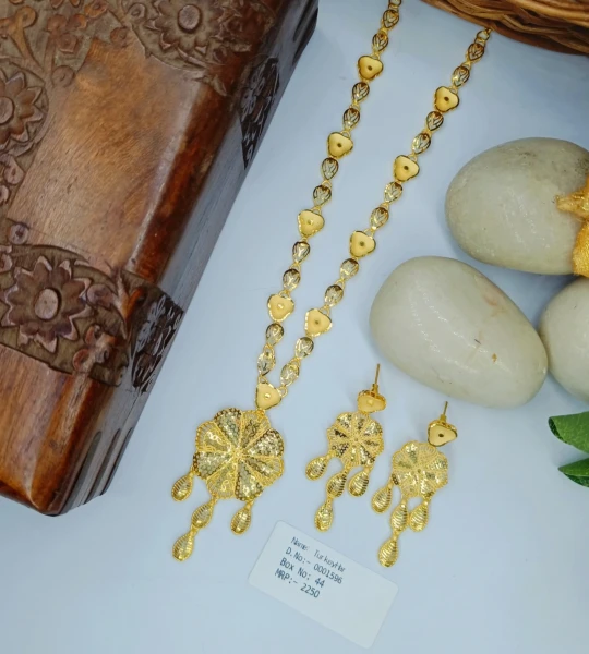 BX-44 One Gram Gold Foaming Dubai Long Necklace Set 0001596