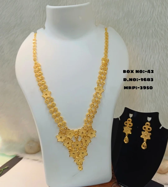 BX-42 One Gram Gold Foaming Dubai Long Necklace Set 0001683