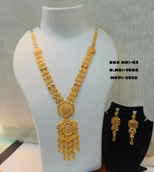 BX-42 One Gram Gold Foaming Dubai Long Necklace Set 0001684