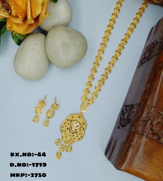 BX-44 One Gram Gold Foaming Dubai Long Necklace Set 0001719