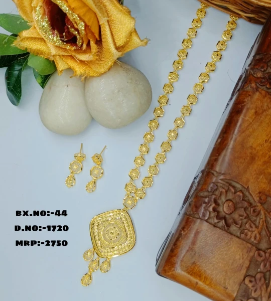 BX-44 One Gram Gold Foaming Dubai Long Necklace Set 0001720