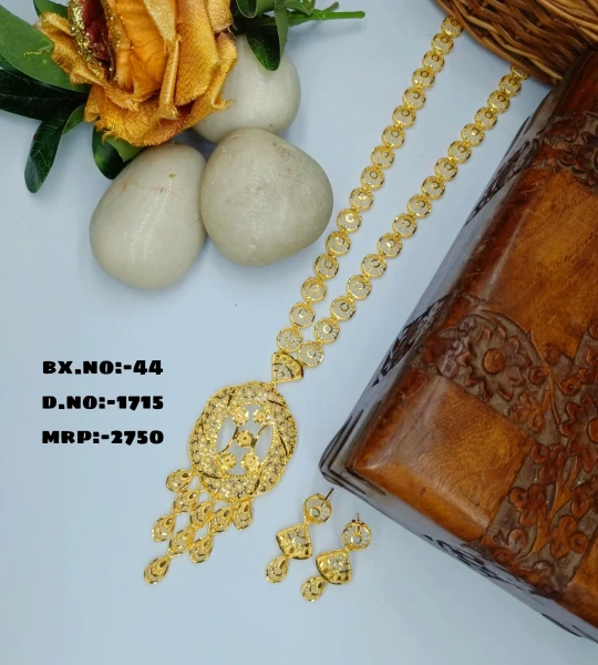 BX-44 One Gram Gold Foaming Dubai Long Necklace Set 0001715