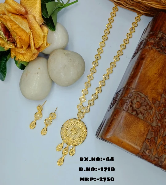 BX-44 One Gram Gold Foaming Dubai Long Necklace Set 0001718