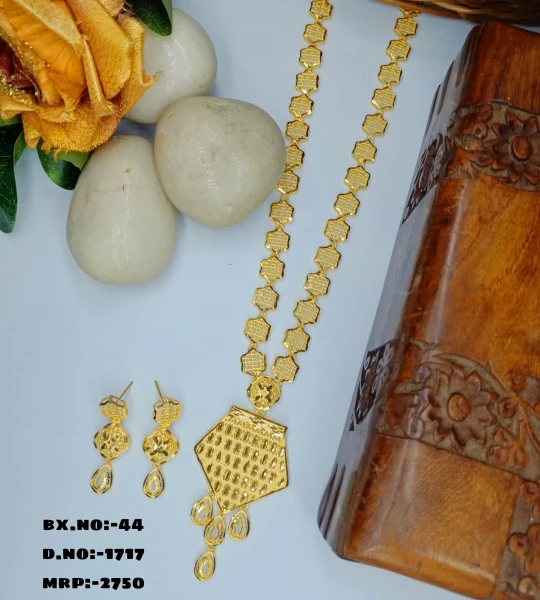 BX-44 One Gram Gold Foaming Dubai Long Necklace Set 0001717