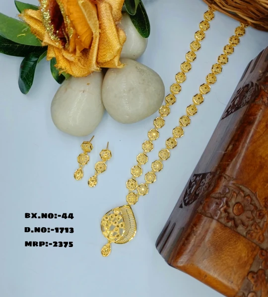 BX-44 One Gram Gold Foaming Dubai Long Necklace Set 0001713